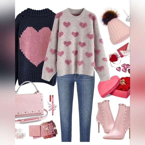 CHICWISH Contrast Color Fuzzy Hearts Knit Sweater - Picture 7 of 11